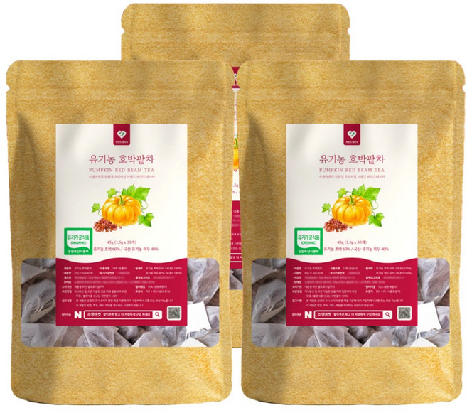 국산 유기농 늙은 호박팥차 티백 붓기 제거에 좋은 다이어트 차 1.5g 30개입, 3개