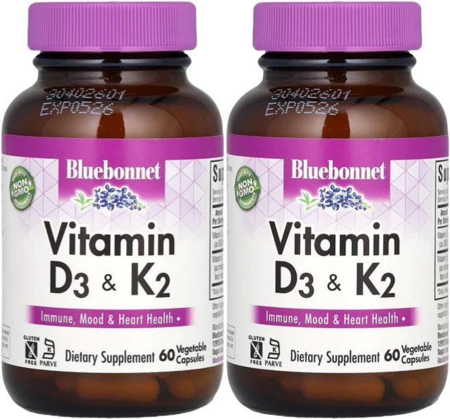블루보넷 뉴트리션 비타민D3 및 K2 베지 캡슐 60정, 2팩 - 쿠팡