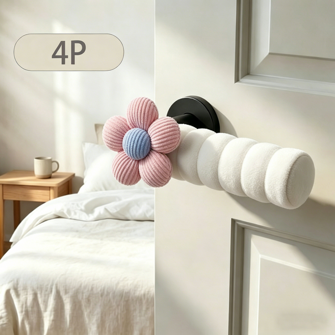 쬬린 플라워 문손잡이 보호쿠션 커버, 핑크 4P