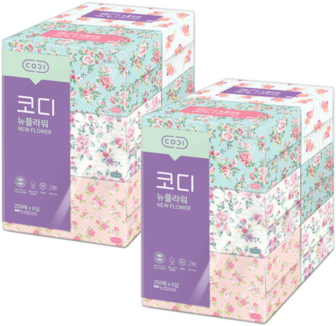 코디 뉴플라워 250매 6입 2팩, 1세트