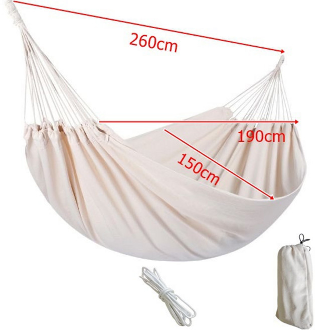 吊牀戶外單雙人防側翻加厚帆布學生室內宿舍寢室鞦韆成人睡覺吊椅, 1個, 260*150cm白色無木棍:如圖
