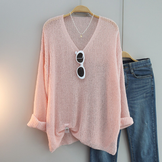 달콩 여성 위클리브이넥루즈핏니트 여름니트 여리여리