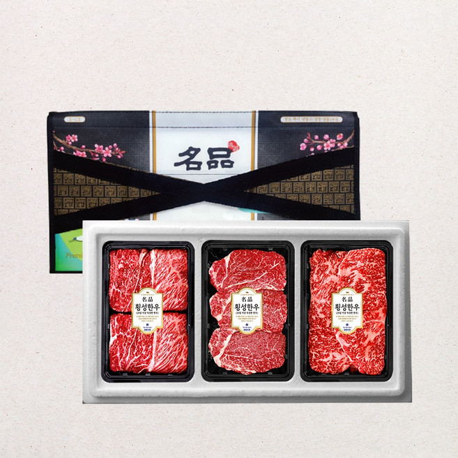 횡성한우 원쁠 1+등급 암소 한우 특선 선물세트 3호 1.2kg ( 꽃등심 400g+ 안심 400g+ 채끝 400g ), 1세트