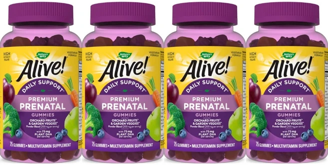 네이처스웨이 임산부 태아 얼라이브 데일리 서포트 프리미엄 프리나탈 구미 젤리, 4개, 75정 - 쿠팡