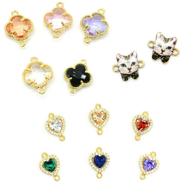 매듭팔찌 만들기 큐빅 펜던트 양고리재료 고양이 클로버 악세서리 부자재 포리실, (2) 큐빅 미니하트 양고리 크리스탈