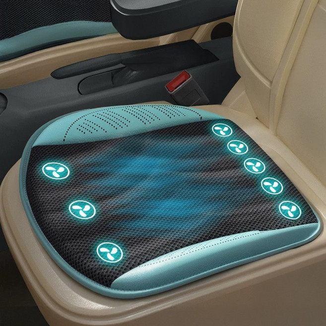 해브유 8팬 USB 차량용 통풍시트 쿨링방석 의자 자동차 사무실 3단바람조절 커버 바람방석 여름 매트, 1개, 민트