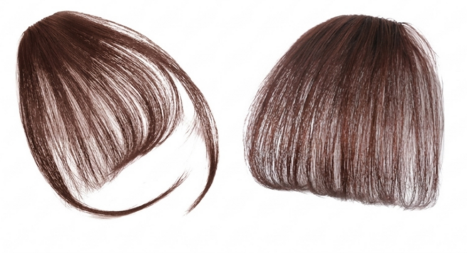 노르타 인모 앞머리 가발 여성 일자머리+사이드뱅, 2개, 다크 브라운