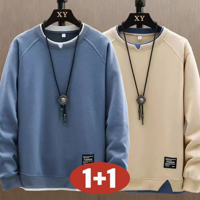 오스틱니 [1+1] 남자 봄가을 라운드넥 상의 루즈핏 긴팔 맨투맨