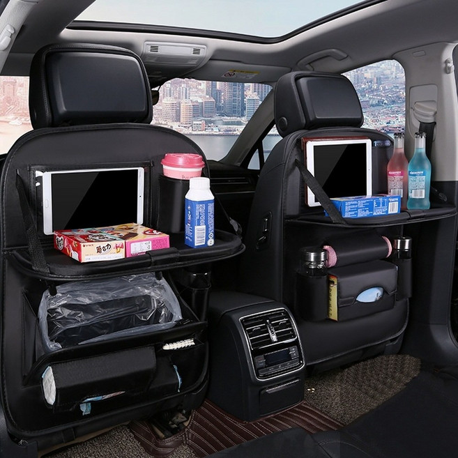 TWOMI 차량용 뒷좌석 킥매트 테이블형 수납 포켓 시트 킥패드 정리 발차기방지 카시트 보호 패드, 블랙, 1개