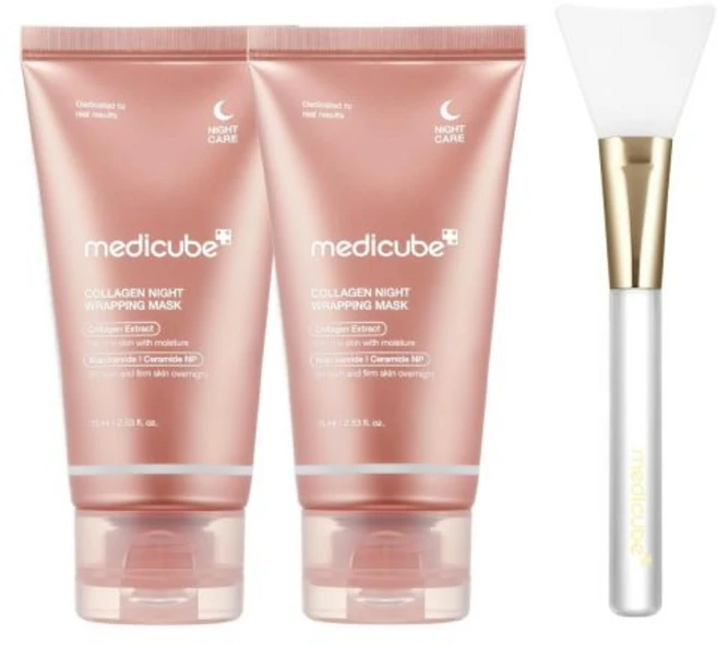 콜라겐 마스크 주름 젤리 브러시가 포함된 메디큐브 랩핑 트윈 팩 2개 + 브러시, 젤리 브러시가 포함된 메디큐브 콜라겐 랩핑 마스크 트윈 - 쿠팡