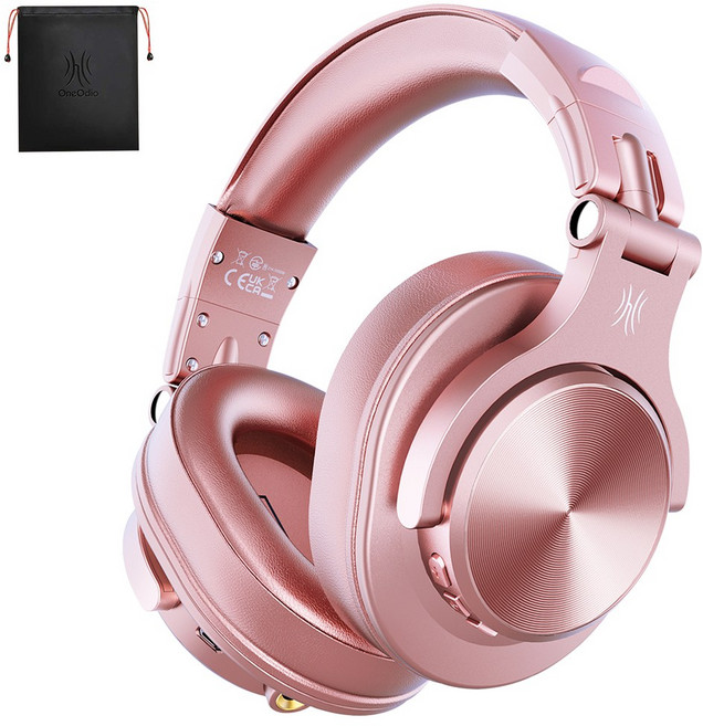 OneOdio A70 무선 유선 헤드셋 72시간 사용 PC 폰 기타 동시연결 Hi-Res DJ 스튜디오 접이식 헤드폰, 핑크