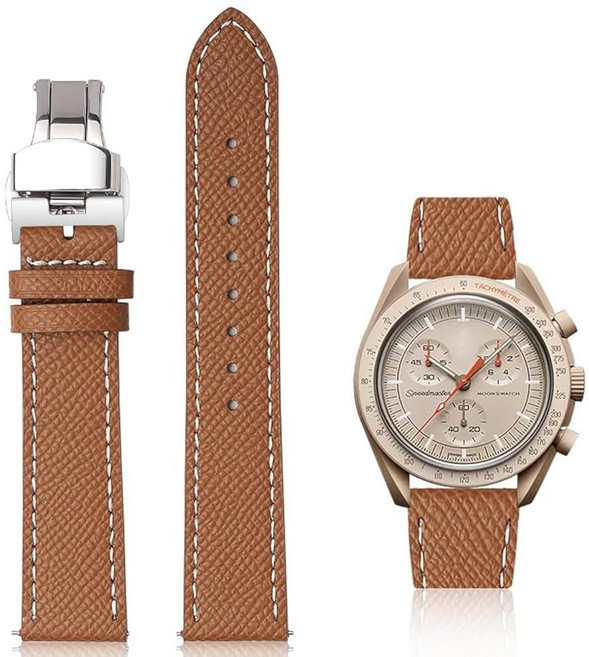 208461 Generic 오메가 스피드마스터 및 문스와치 시계용 퀵 릴리즈 엡섬 가죽 스트랩 디플로이먼트 클래스프가 있는 교체용 송아지 시계 밴드 스트랩 - 다양한 색상 (