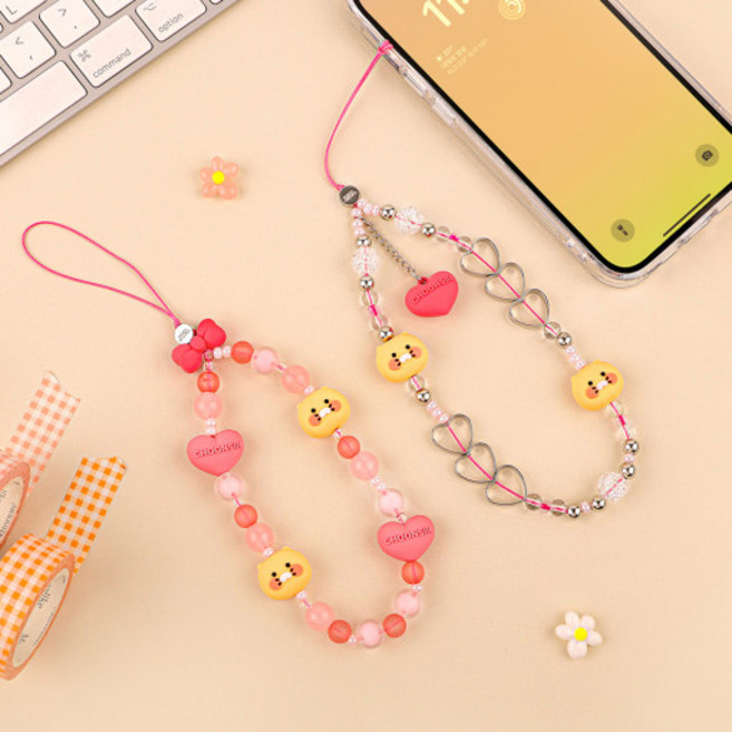 [춘식 비즈 스트랩]아이폰스트랩 키링비즈스트랩 진주스트랩 핸드폰스트랩 스트랩 휴대폰스트랩 폰스트랩 핸드폰줄 비즈키링 핸드폰고리 핸드폰스트랩줄 핸드폰손목스트랩 핸드폰악세사리, 하트하트, 1개