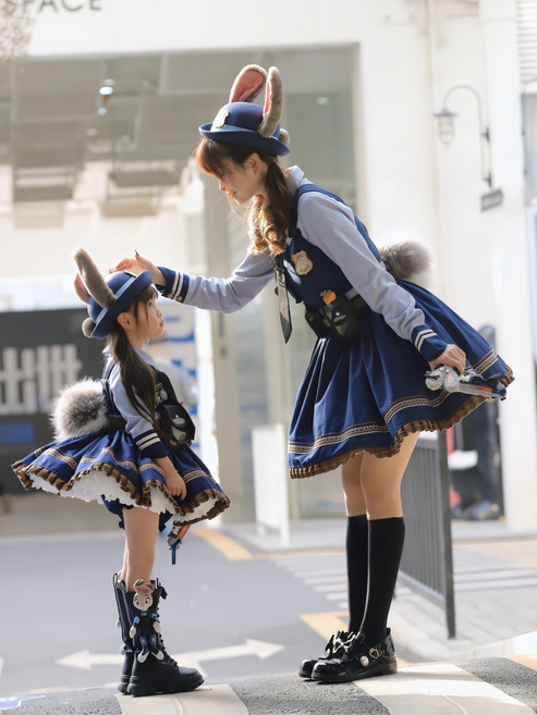 주토피아 주디 토끼 경찰 코스프레 성인 아동 할로윈 파티 코스튬 어린이 반팔 세트 100