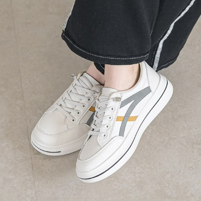 배색 라인 밴딩끈 통굽 여성키높이 운동화 스니커즈 3.5cm