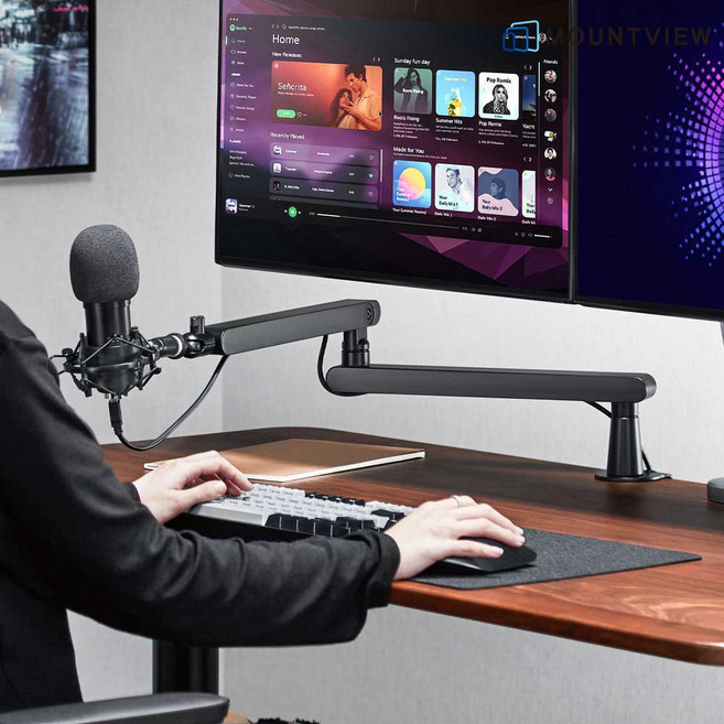 마운트뷰 바텀업 마이크 암 스탠드 블랙 & 화이트, 블랙 [EX357]