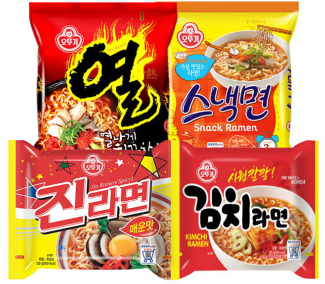 [오뚜기] 진라면 5입 + 열라면 5입 + 스낵면 5입 + 김치라면 5입, 1개
