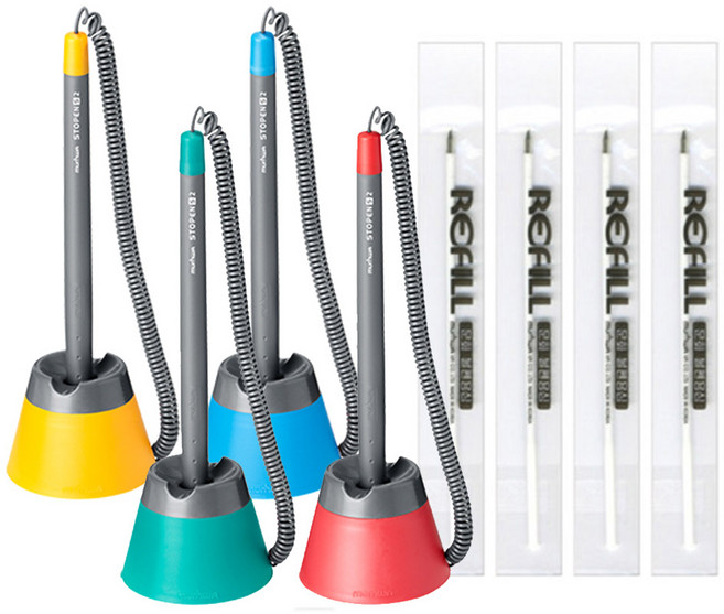 문화 롤링펜 스톱펜 줄달린볼펜 은행볼펜 컬러별 볼펜4개+리필심4개, 컬러, 4개