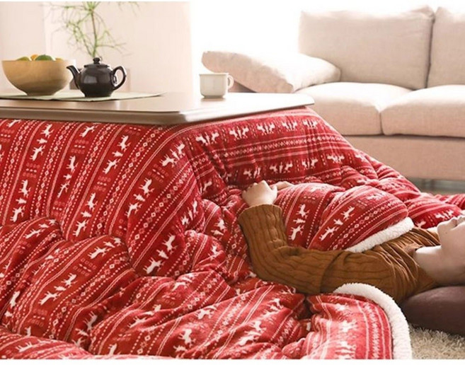 쿠앤파크 코타츠 일본식 테이블 코다츠 정방형 좌식 히터 난방 가정용 발열, 원형(테이블+히터+이불+매트)