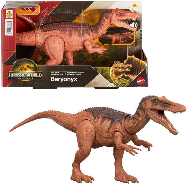 Mattel 쥬라기 월드 와일드 로어 브라차우체니우스 공룡 액션 피규어 장난감 씹는 공격 조명 기능 및 포효 사운드 디지털 플레이를 위한 스캔 코드