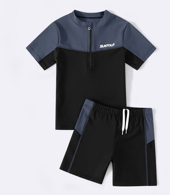 남아 듀얼 투피스 수영복 생존수영복 초등학생 어린이 래쉬가드 + 실리콘 수영모