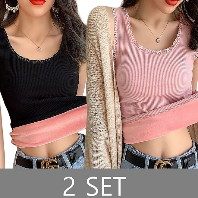 MOSAIRATION 1+1세트 여성용 청년 슬림핏 기모 보온 레이어드용 탱크탑 B0122017