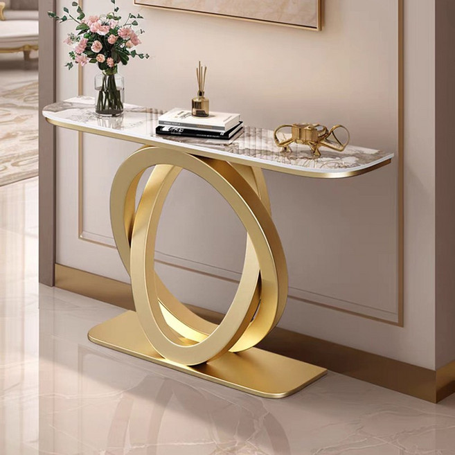 인테리어 슬림 콘솔테이블 현관 거실 복도용 대리석 철제 미니 콘솔서랍장 콘솔장식장, 800, 금색+브라운