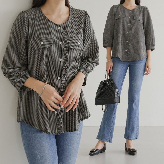 마마걸 에그체크블라우스 77~120 빅사이즈여성의류 큰사이즈블라우스 중년여성의류 오버핏 가을블라우스 엄마옷 99사이즈 빅사이즈오피스룩 빅사이즈쇼핑몰 가을블라우스