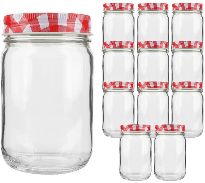 OS캐닝자380 유리병 레드체크 쨈병, 12개, 330ml