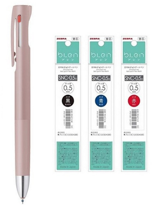 제브라 블렌 3C 3색 볼펜 세트, 2세트, 0.5 레드빈라떼 +Refill3종