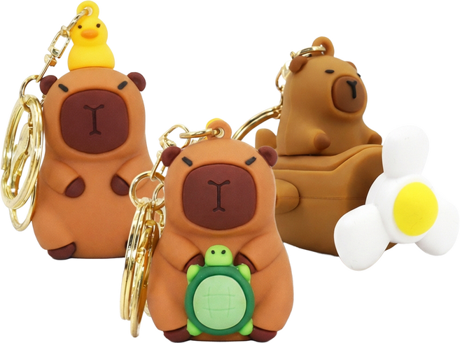 (1+1+1) 귀염뽀작 카피바라 친구들 키링 3종 컬렉션, 1개, 오리 거북이 비행기