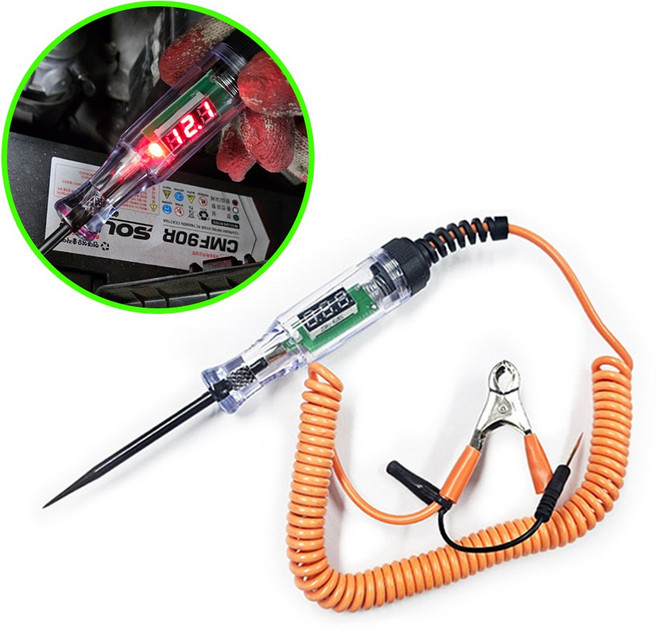 LED 디지털 차량용 배선테스터기 5V-90V 290mm 전문가용 단선 체크 접지 전압 검전기 자동차 전기 배터리 테스타기, 1개