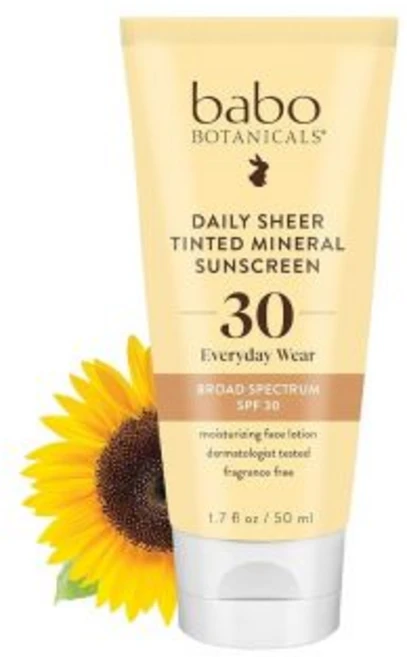 바보 식물성 데일리 시어 미네랄 틴티드 자외선 차단제 SPF30 - 천연 산화 아연 및 이산화 티타늄 건강한 광채 무향 로즈힙 오일 히알루론산 얼굴용 모든 연령대용, 1개, 177ml - 쿠팡