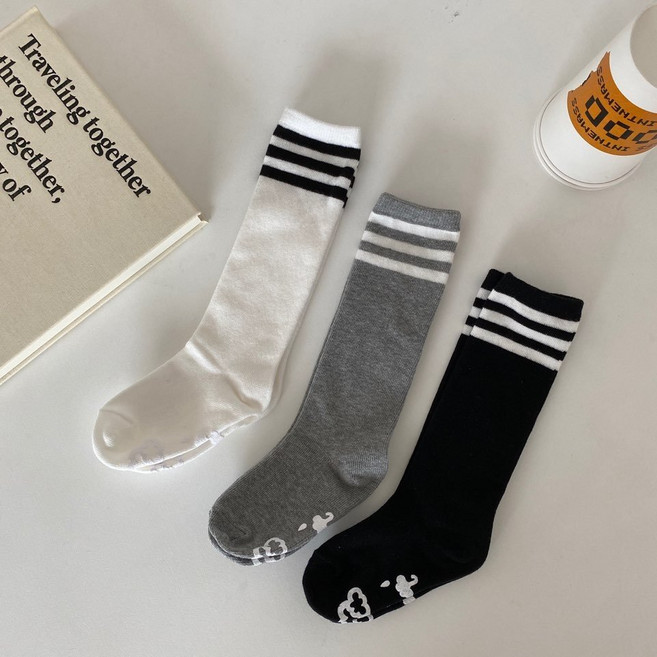 국내제조 아동 삼선 미끄럼방지 니삭스 3종 세트 (3살~8살)