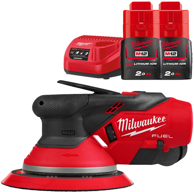 밀워키 전동 충전 샌더 2Ah 배터리 2팩 세트 M12 FROS50-202 원형 샌딩기 150mm 목공 목재, 1세트