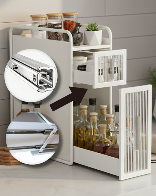 가구공작소 슬라이딩 틈새 주방 정리함 다용도 철제 영양제보관함, 1개, 화이트