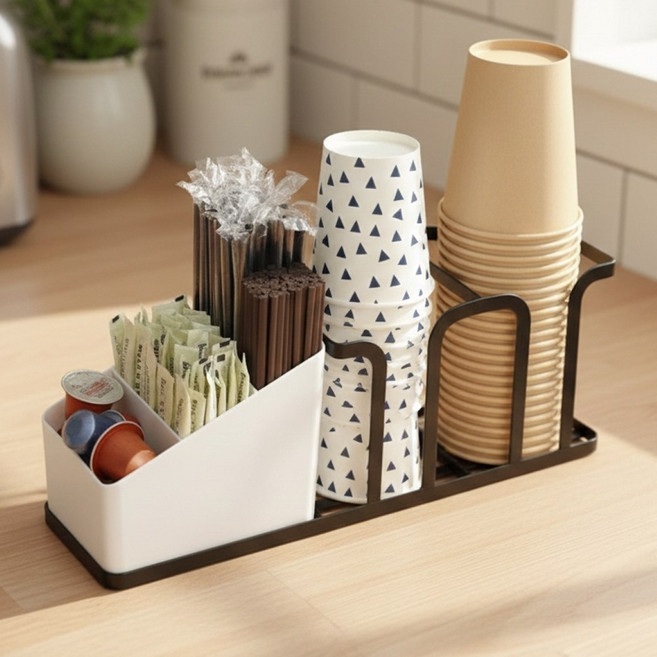 하스몰 종이컵 정리 트레이 컵 빨대 티백 커피캡슐 디스펜서, 1개, 블랙