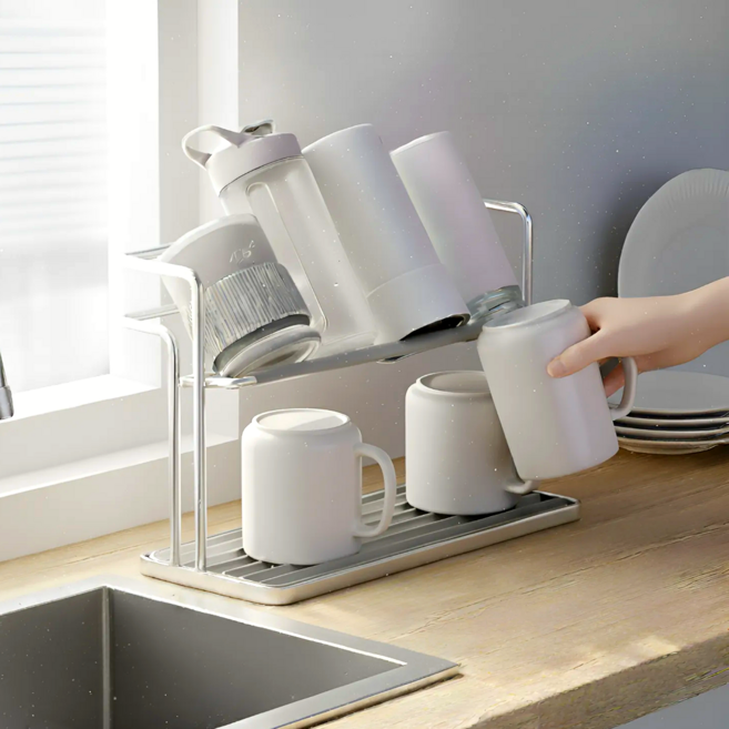 에너바인 스텐 텀블러 컵 정리대, 1개, 스텐(실버), 2단