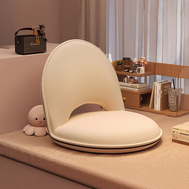 두꺼운 등받이 앉은뱅이 접이식 바닥 좌식의자, 1개, 하양White