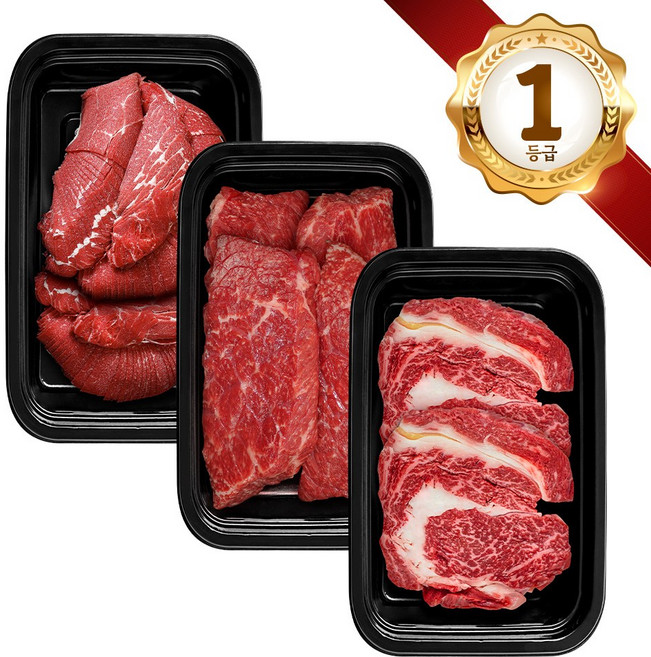 쿠가[냉장] 횡성한우 어사품 1등급 구이 정육 혼합 3구 6호(총900g)[구성 등심+불고기+국거리], 1개