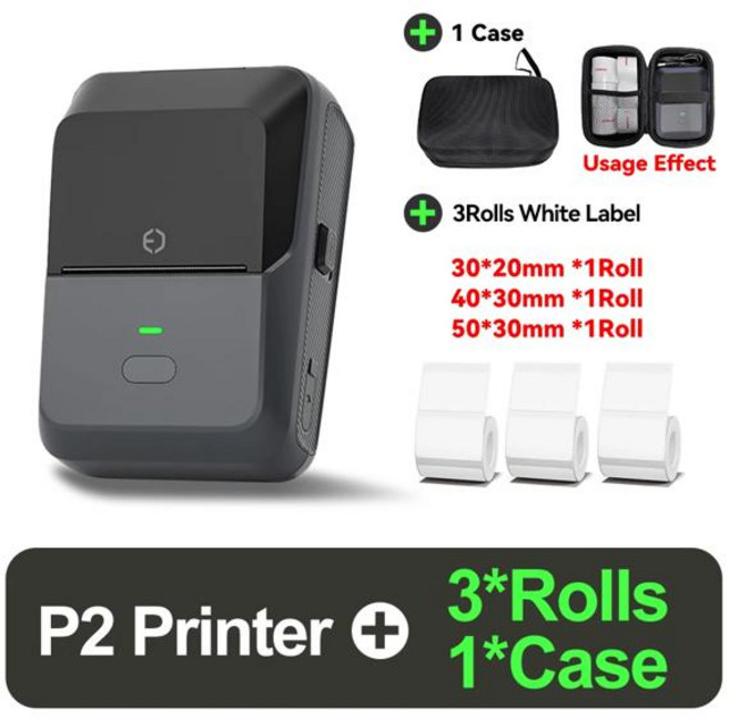 P2 무선 라벨 프린터 휴대용 블루투스 스티커 미니 태그 바코드 메이커 DIY 20 58mm 인치, P2 Add 3WH 1Case