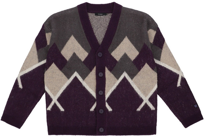 [더블유스탠다드(W STANDARD)] 아크릴 원사 아가일 패턴 브러쉬드 오버핏 가디건