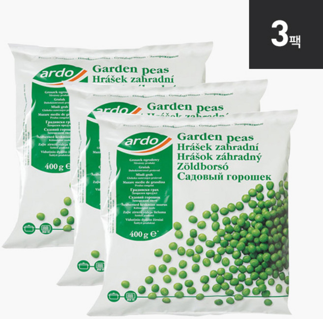 [ARDO] 냉동 완두콩, 3개, 400g