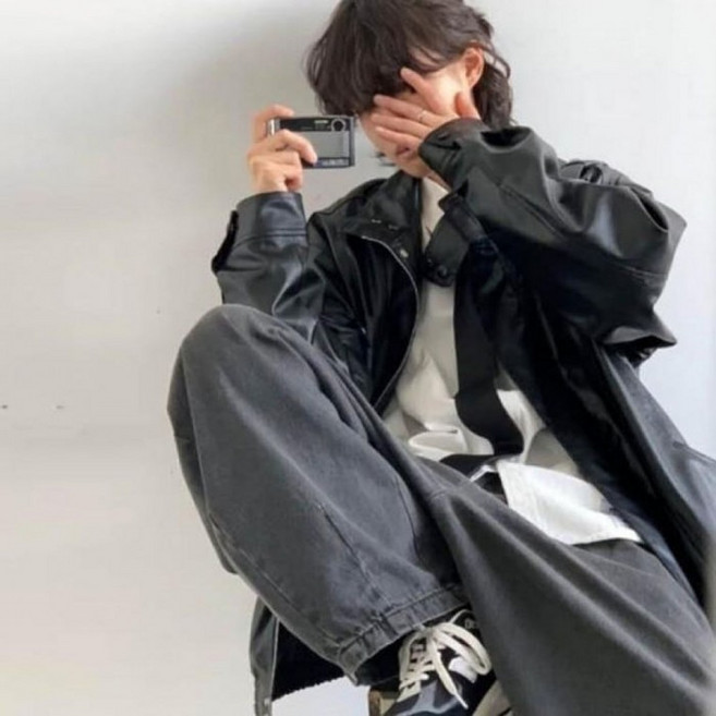 남자 아우터 광택 라이더 자켓 고급스러운 밑단 밴딩