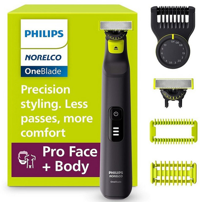 필립스 Norelco OneBlade 360 Pro Face Body 하이브리드 전기 수염 트리머 면도기 바디그루머 블레이드 기술 모델 QP6552 90 278413