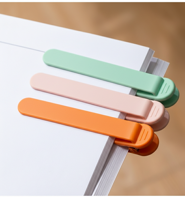 굿즈핸즈 실리콘 책갈피 북마크 고정 집게 북홀더 노트 집게, 3개, 그린, 핑크, 오렌지