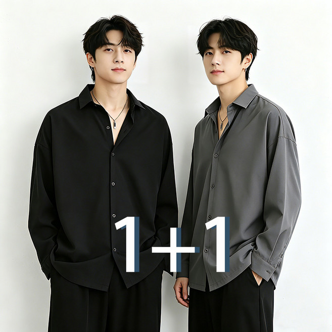 1+1 남자 데일리 캐주얼한 셔츠 빅사이즈 편안한 남방 통기성 좋은 정장셔츠