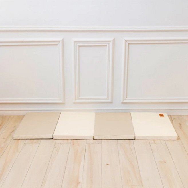 小鹿蔓蔓 兒童摺疊防護地墊 四折連接款, 拿鐵色