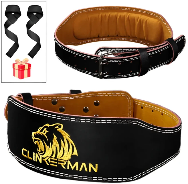 COXCO 헬스보호대 세트 프리미엄 가죽 리프팅 벨트 & 스트랩 초강력 지지력, 검정, 1개