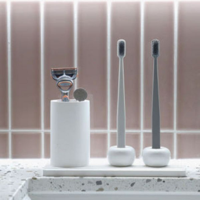 JB 규조토 칫솔꽂이 2인 4인 세트 선반 치약 거치대 전동칫솔 면도기 욕실용품 트레이, 4개, 화이트+핑크